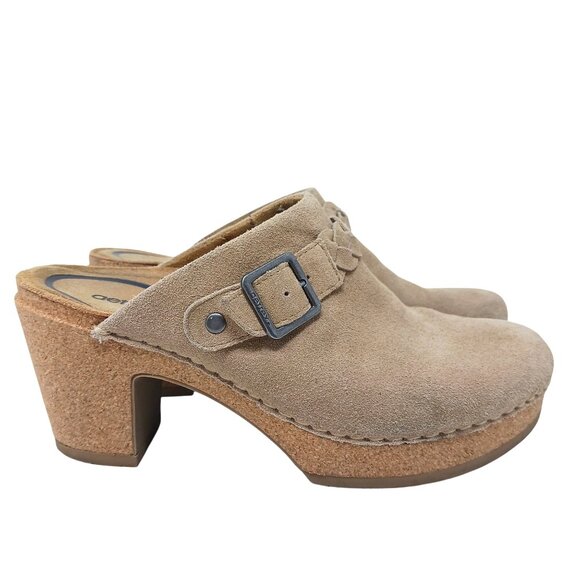 Aetrex COREY Suede Clogs 7.5-8 EU38 Tan Cork Boho Neutral Comfort Shoe Festival - Picture 1 of 16
